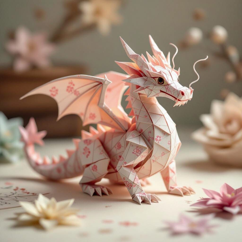 Origami Dragon in Dreamy Digital Art Style