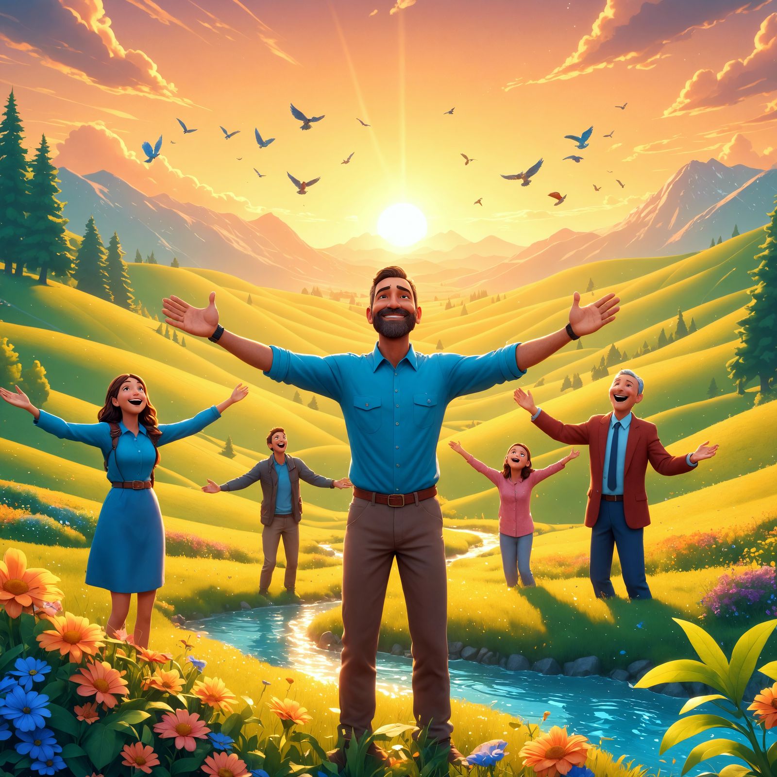 Cartoon Scene Conveying Deep Gratitude