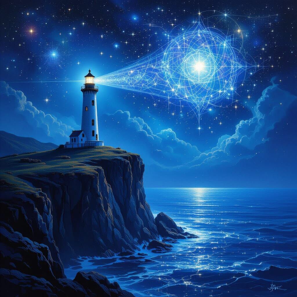 Lighthouse Projects Holographic Constellations Over Moonlit ...