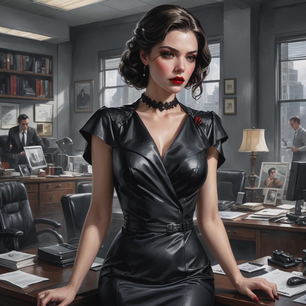 Dark Noir Detective: Alluring Woman in Office