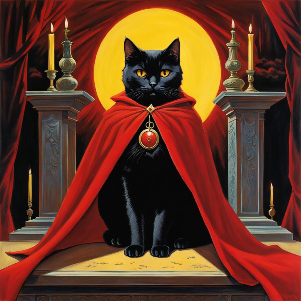 Black British Shorthair Cat as Dracula in Horror Style