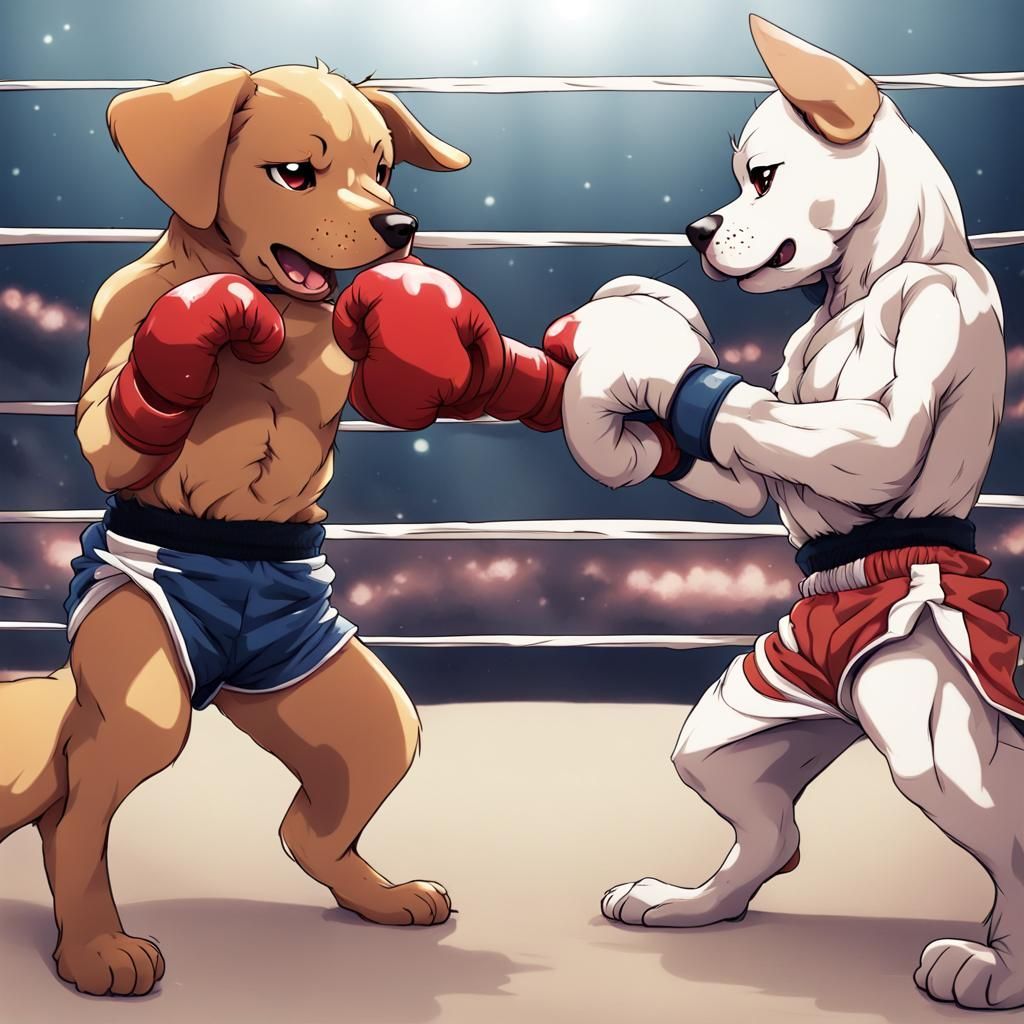 Dogs Boxing in Anime Style