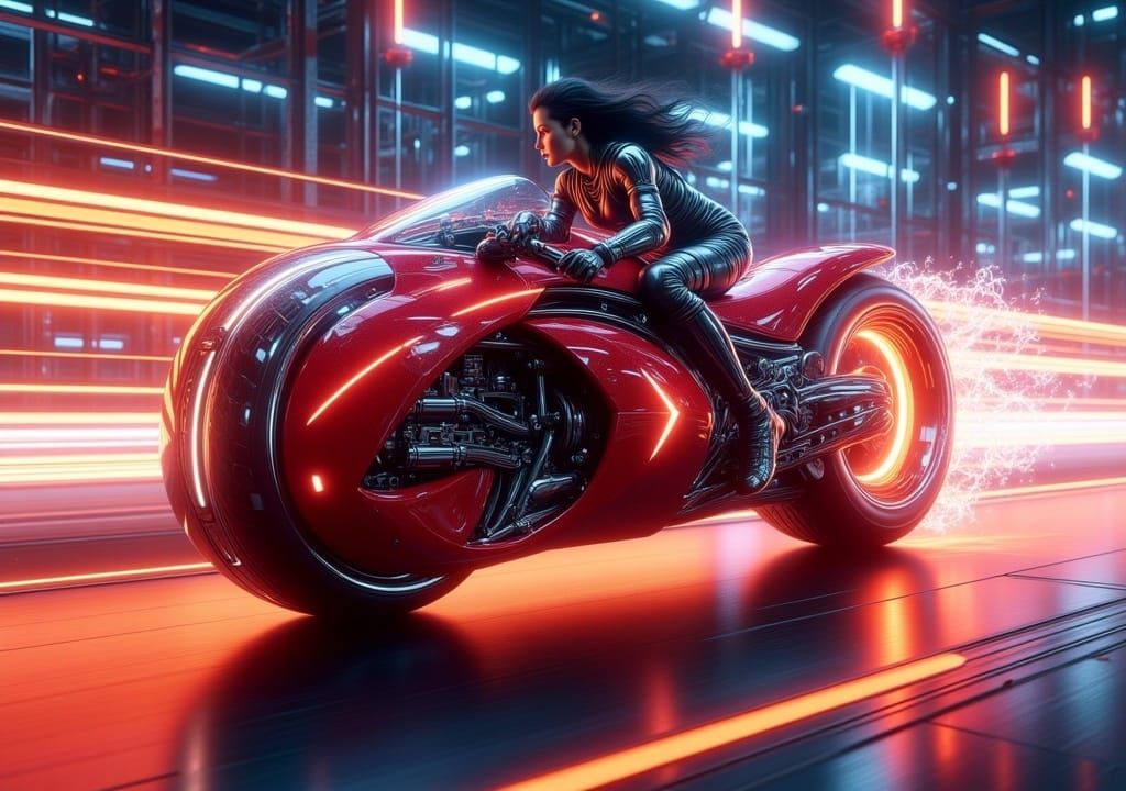 Cyberpunk Woman on Light Cycle in Anime Style