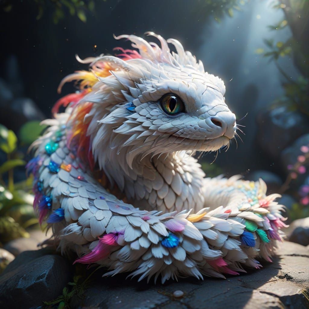 Vibrant Rainbow Snake in Whimsical Anime Style