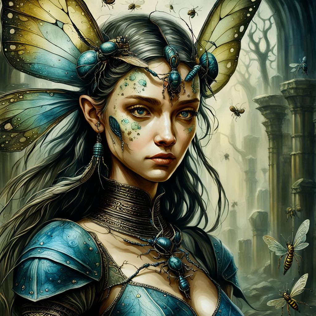 Protective Insect Fairy Portrait on Medieval Manuscript