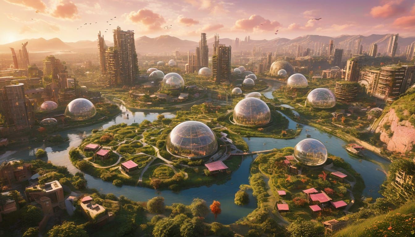 Solarpunk Eco-City of the Future at Sunrise