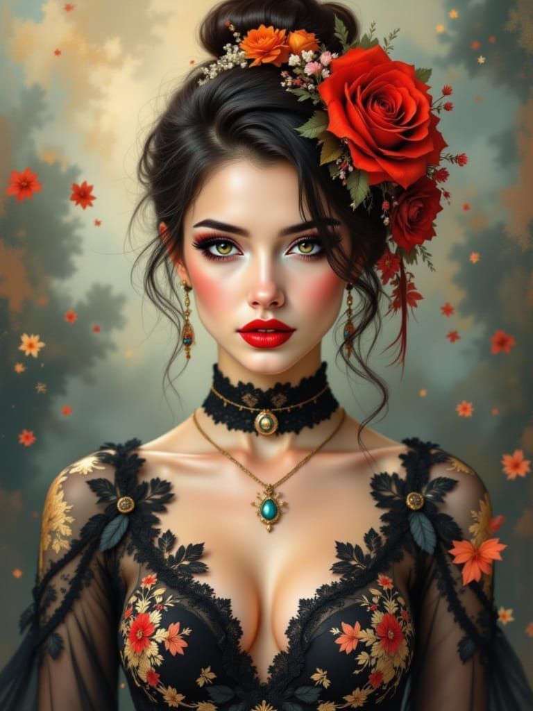 Winsome Figure Dressed in Falling Leaves