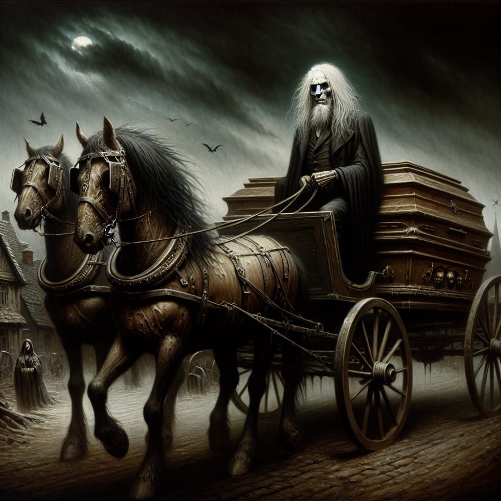 Eerie Horror Scene: Romanticism Oil Painting of Undertaker