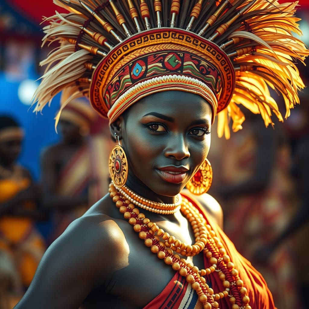 Bini woman from nigeria in traditional costume during a fest...