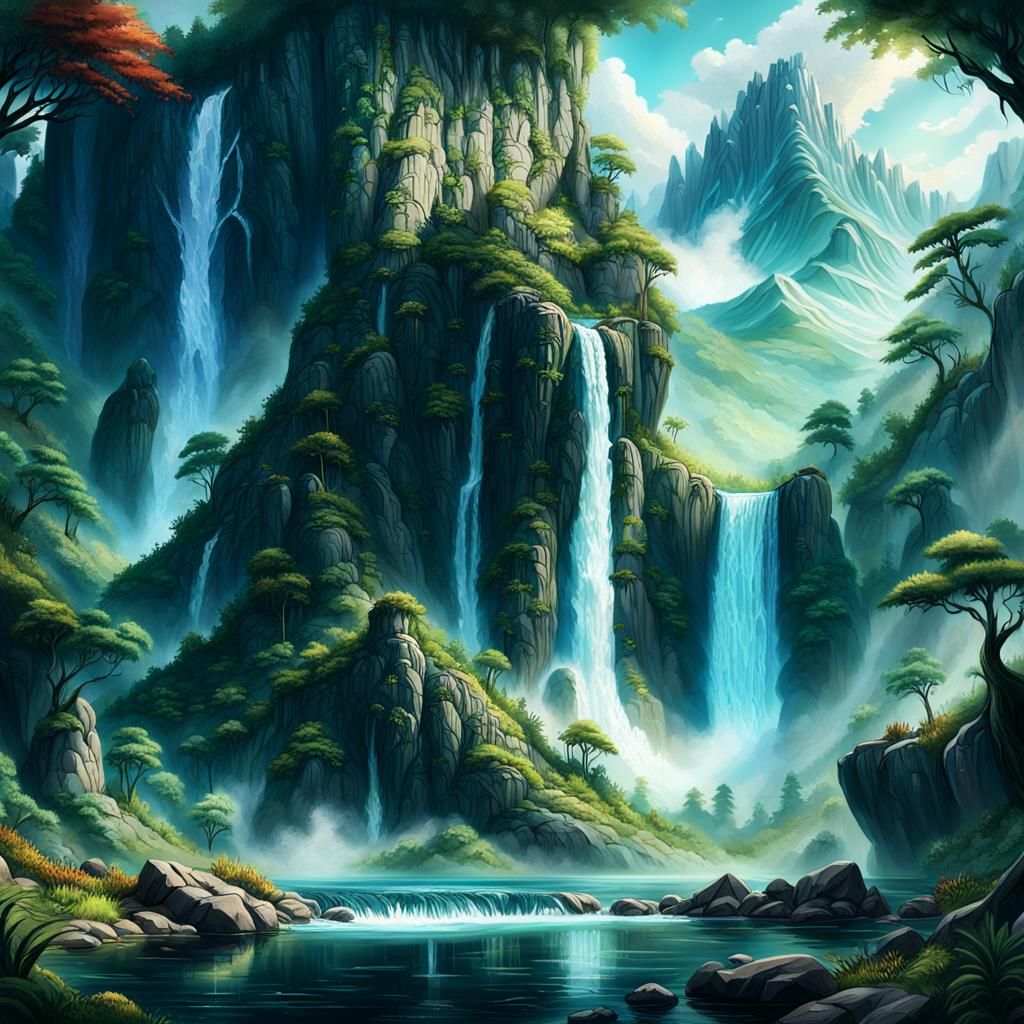 Fantasy Landscape: Giant Hand Mountain and Forest