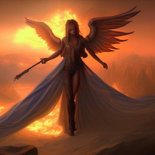 Fantastical Burning Angel in Detailed Matte Painting