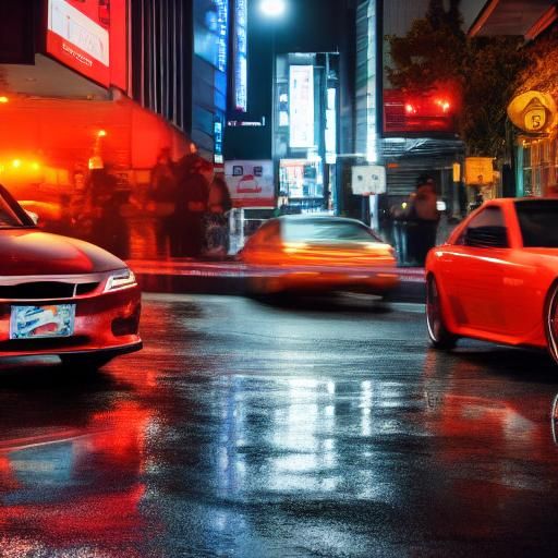 Japanese JDM Car Drifting at Night in Cyberpunk Style