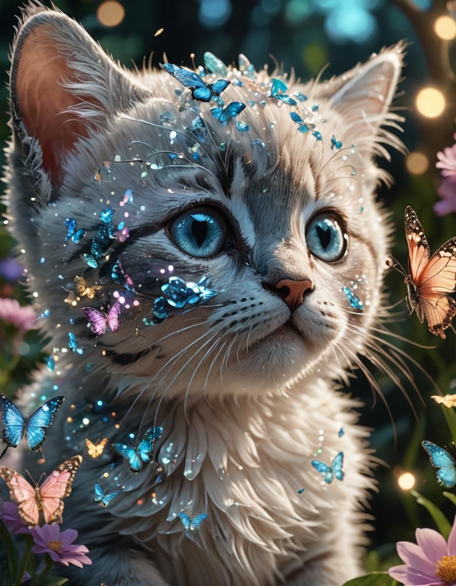 Closeup of a crystal butterfly sitting on a cute adorable ki...