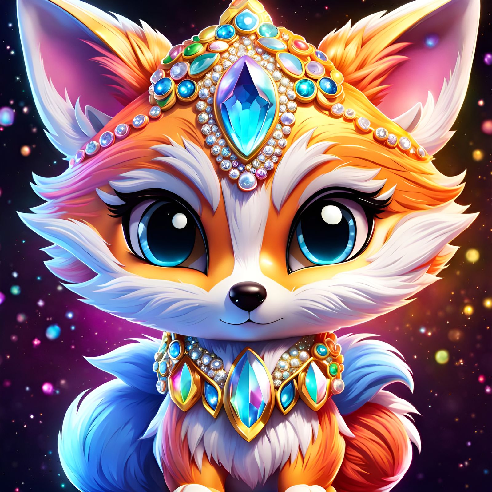 Sparkling Chibi Fox with Colorful Fur in 8K