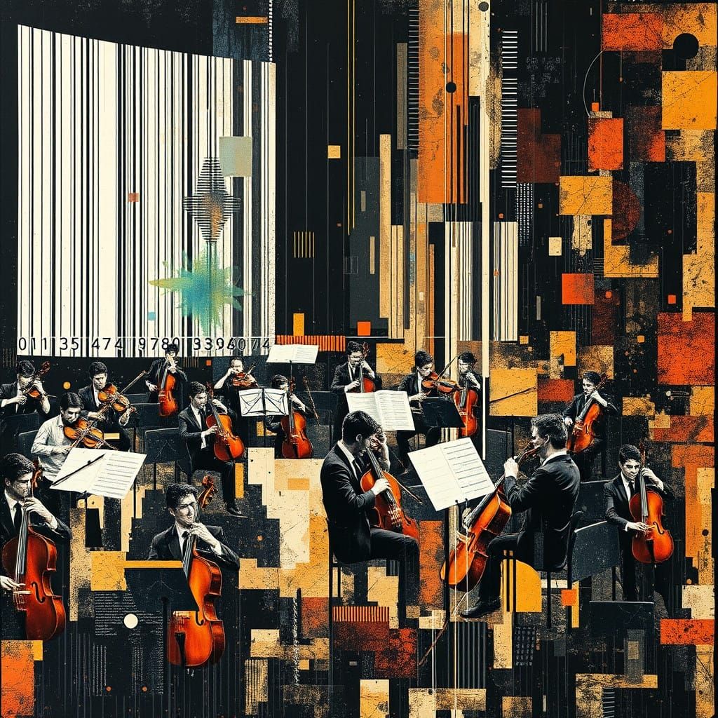 Ethereal Music Collage in Glitchy Mixed Media Style