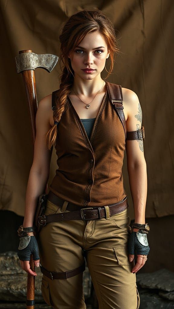 Adventurous Woman in Lara Croft Cosplay Portrait