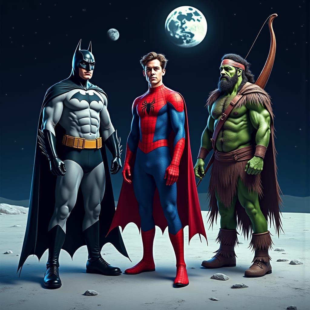 Batman, Spider-Man, Martian Manhunter on the Moon