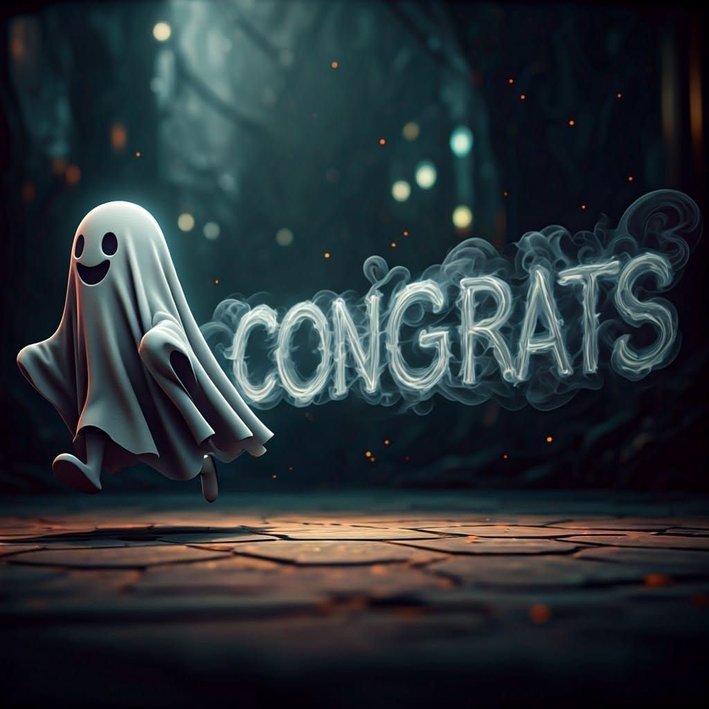 Whimsical Ghost Leaves Smoky Congrats Message
