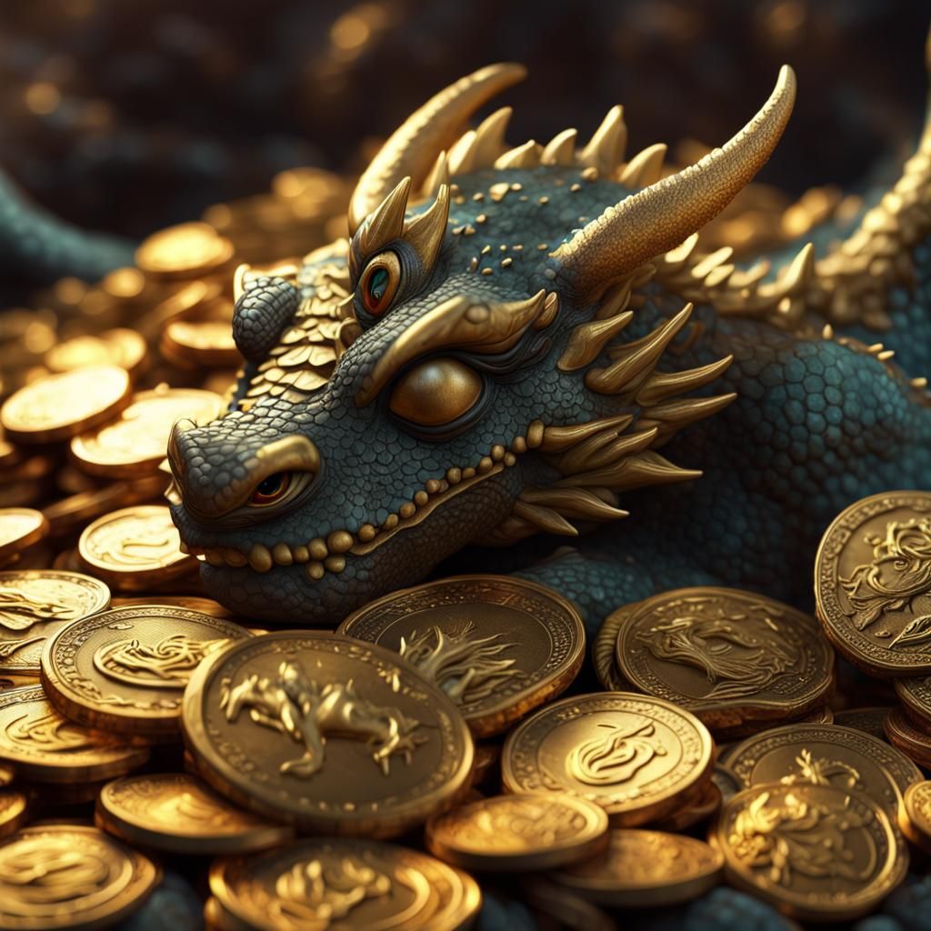 Sleeping Baby Dragon on Gold Coins