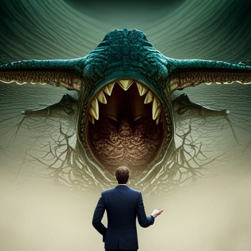 Crocodile-Mosquito Hybrid Giving Speech, Detailed Matte Pain...