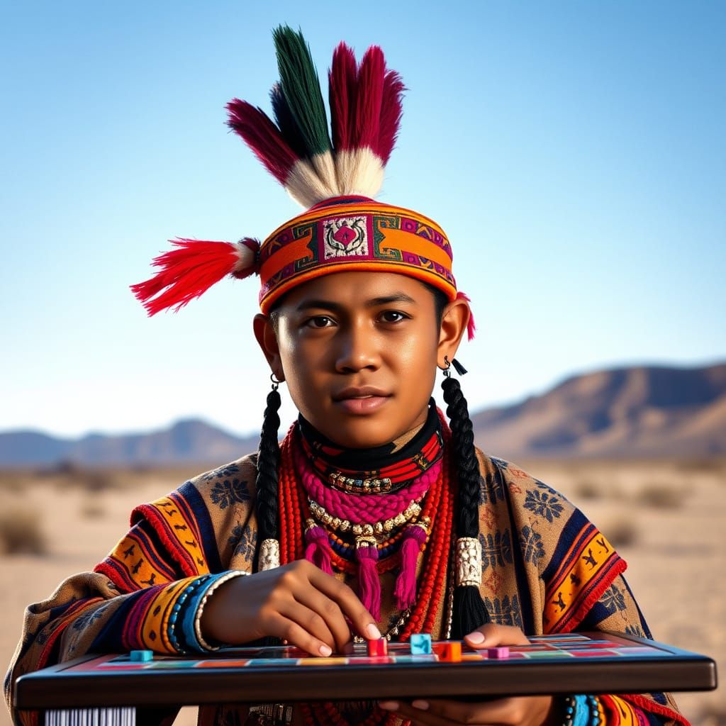 Navajo Youth Plays Monopoly in Mixed Media Style