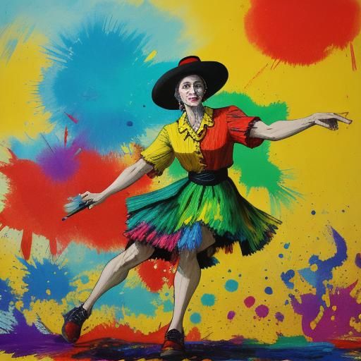 Woman Dancing with Maracas in Expressionist Style