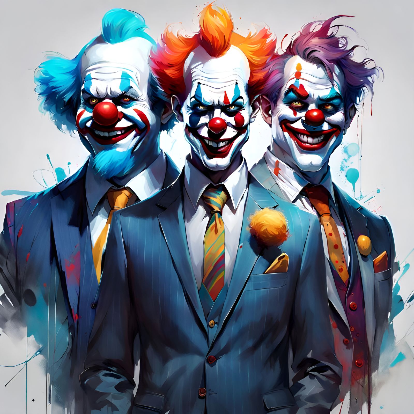 Clowns in Suits: Detailed Digital Art Portrait