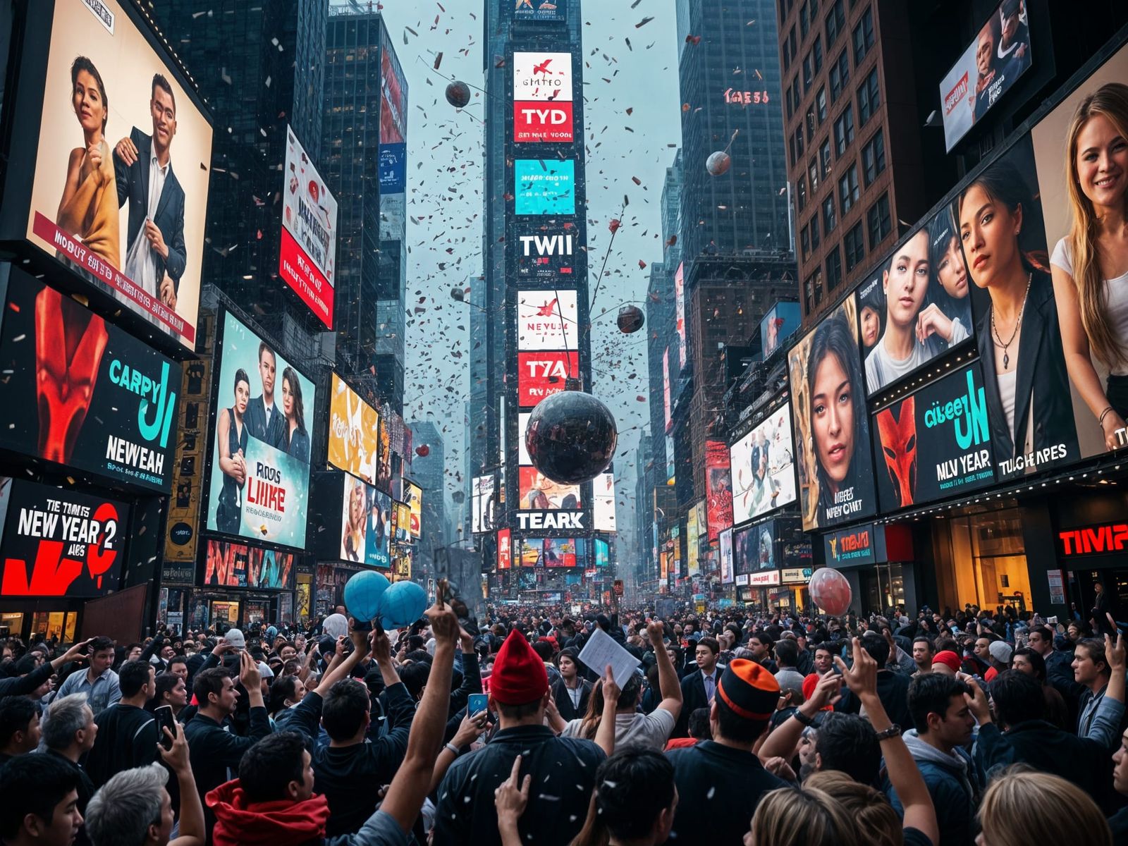 Hyperrealistic New Year's Eve Times Square Scene in HDR