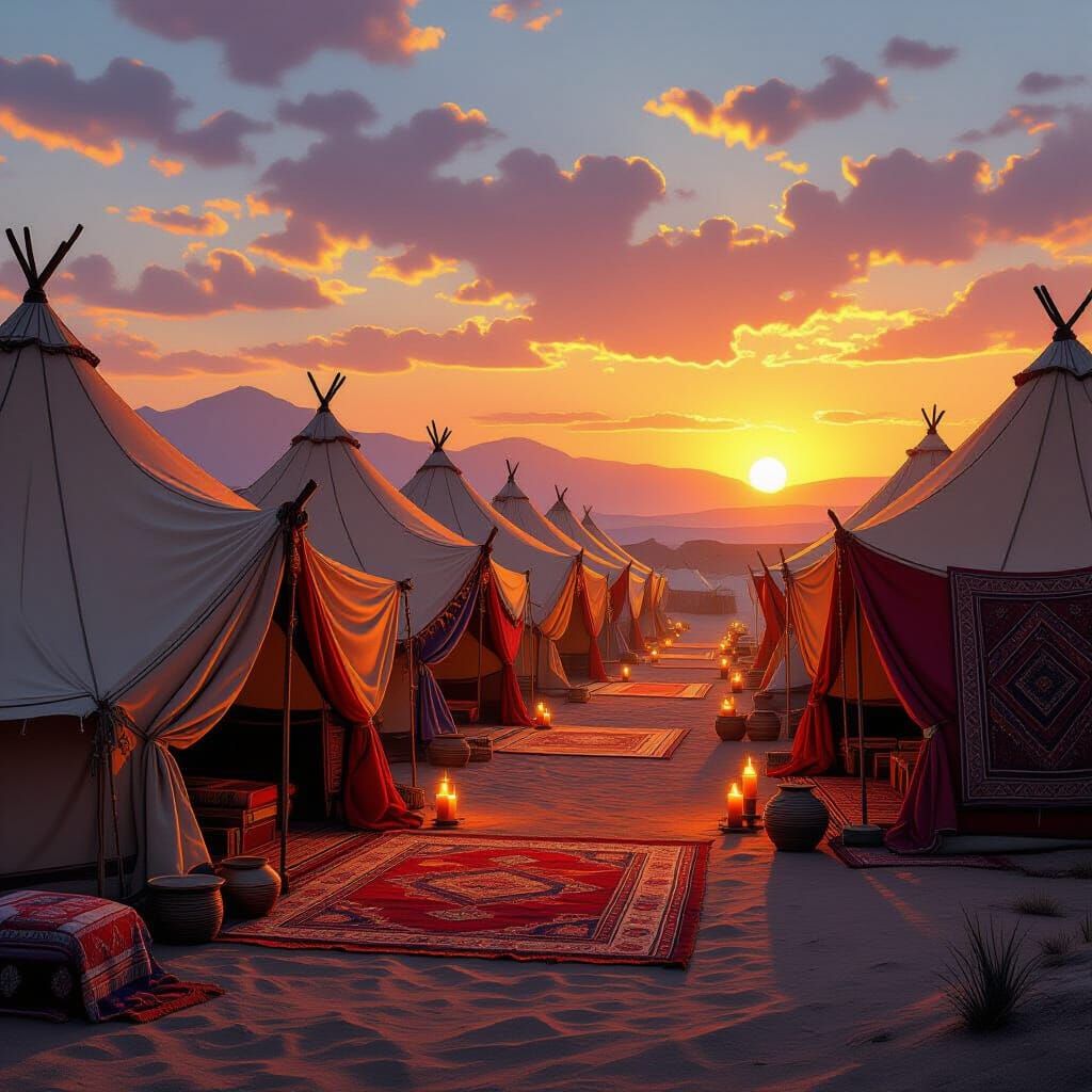 Caravanserai at Sunset with Golden Shadows