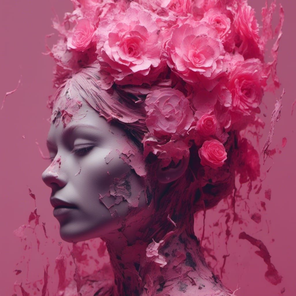 Ethereal Pink Book Woman in Monochromatic Impasto