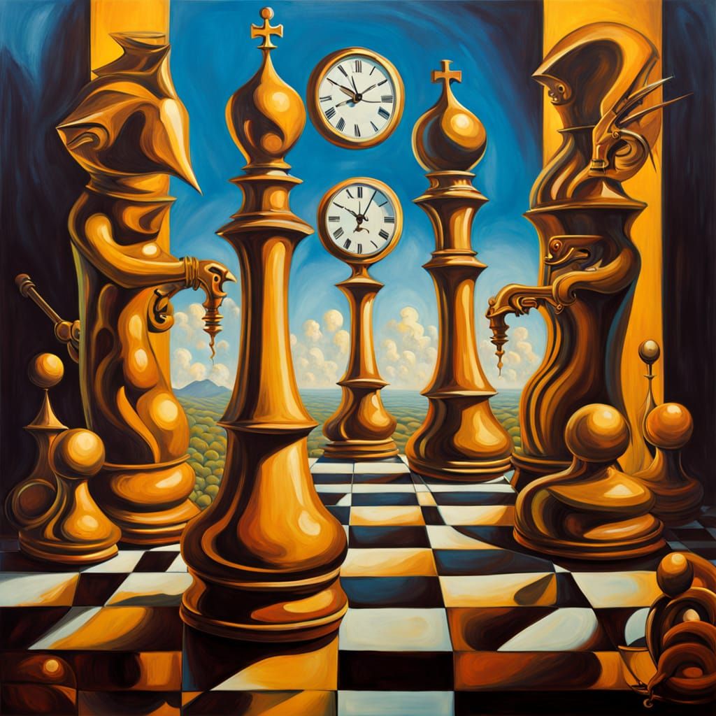 Surreal Chess Battle in Dreamlike Landscape