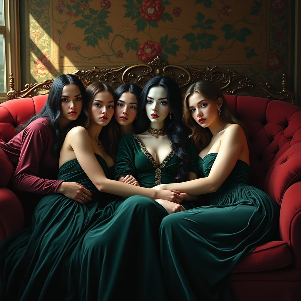 Luxurious Drow Portrait with Cuddling Humans