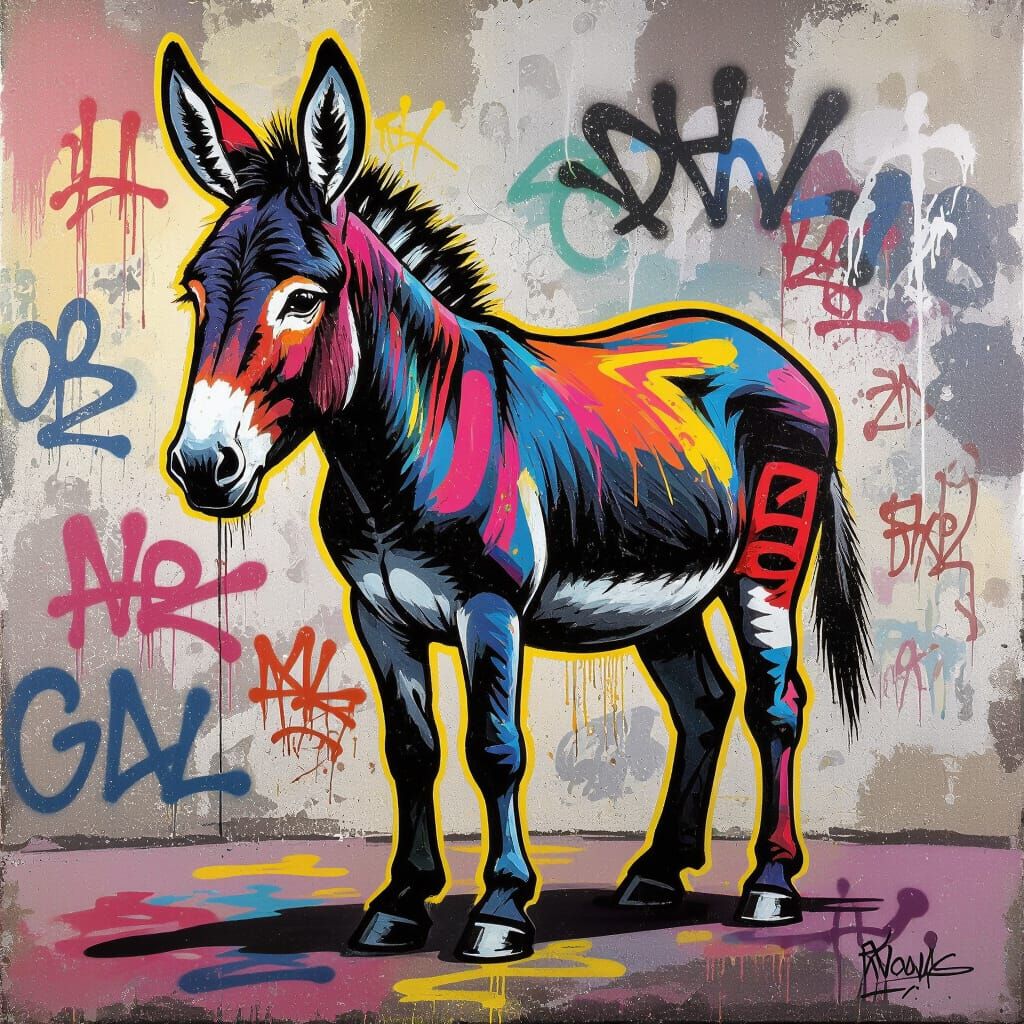 Donkey Art in Keith Haring Style with Graffiti Splash