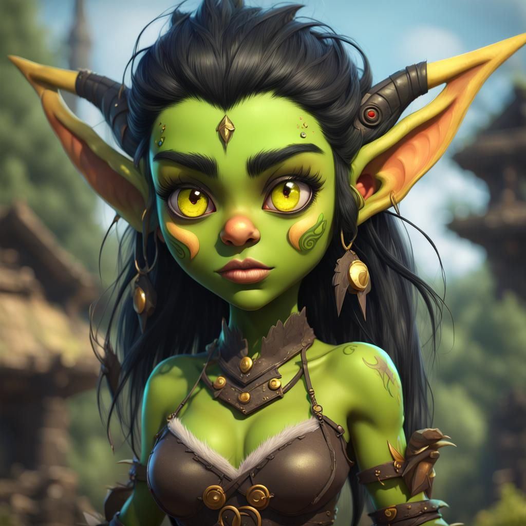 Cute Cartoon Goblin Girl Character Design in Anime Style