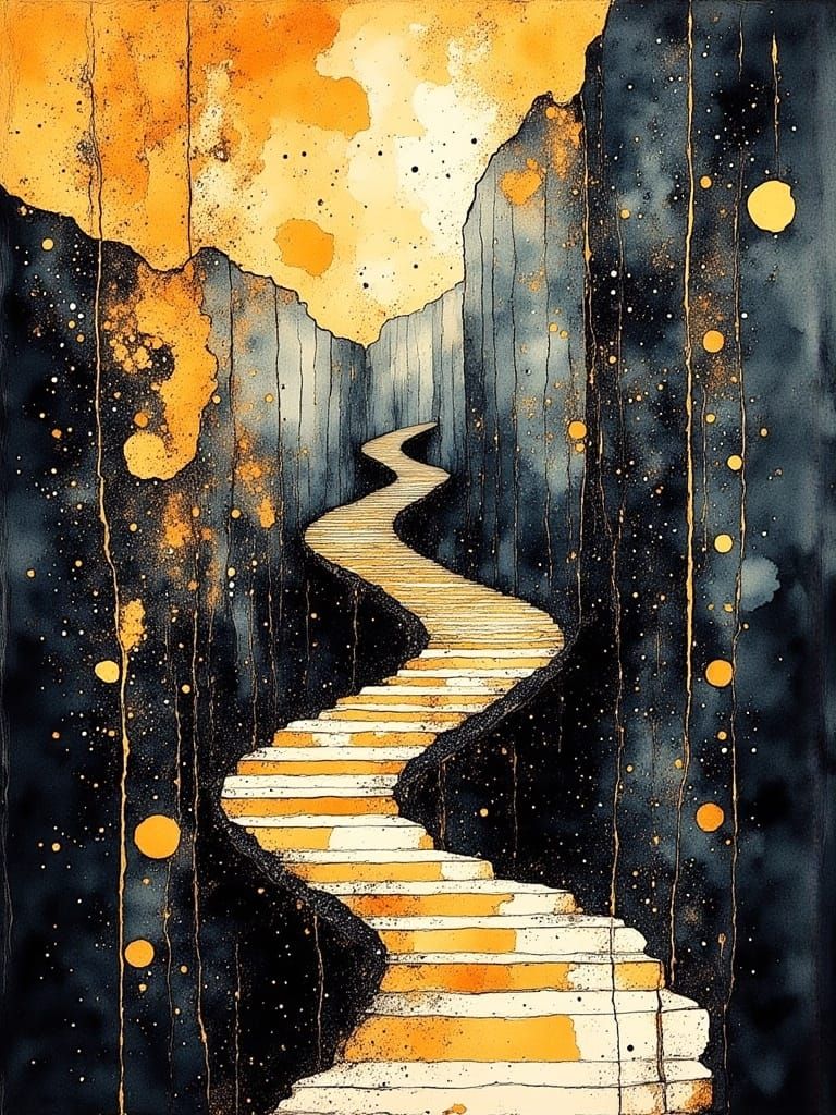 Surreal Staircase Maze in Hyperrealistic Style