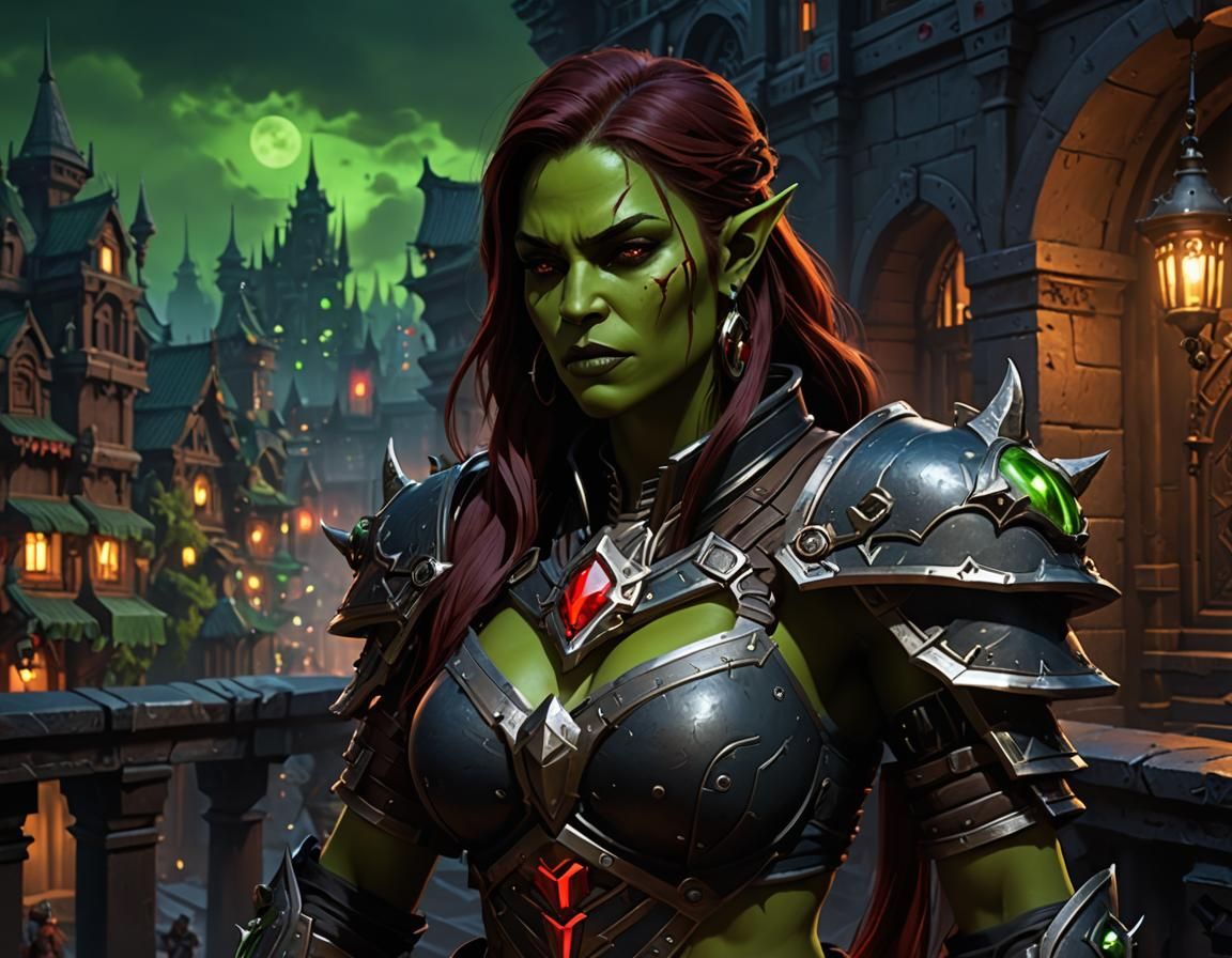 Cyberpunk Orc Cyborg in World of Warcraft Style