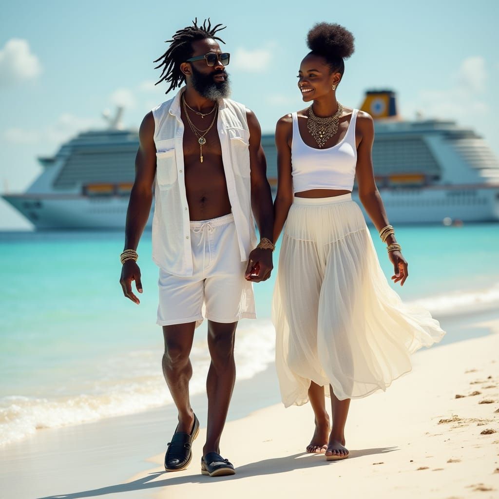 Tropical Beach Portrait in 1960s Style