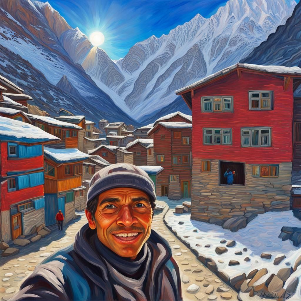 Yeti Captures Himalayan Selfie as Impasto Painting