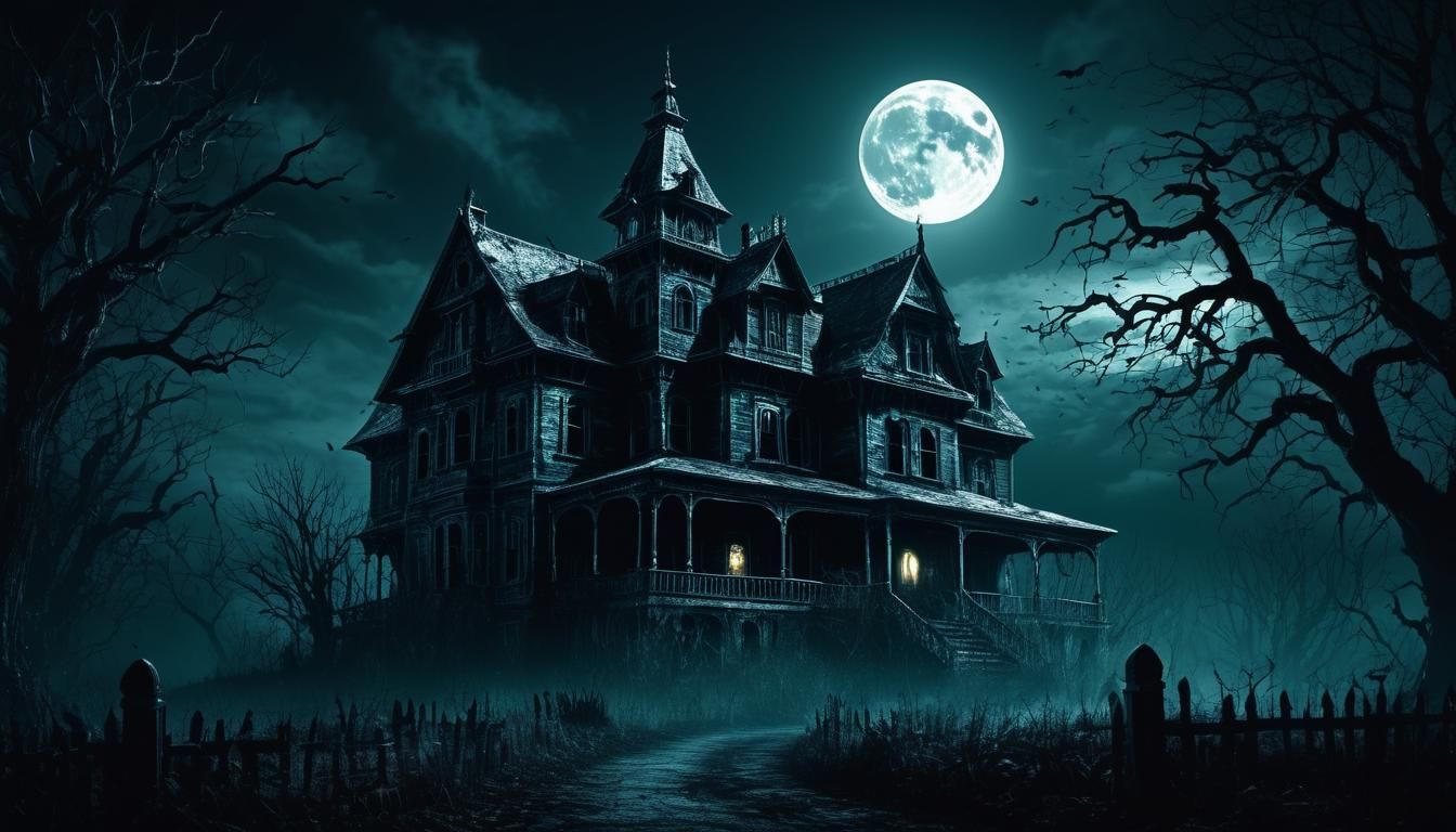 Haunted House at Night in Dark Fantasy Style