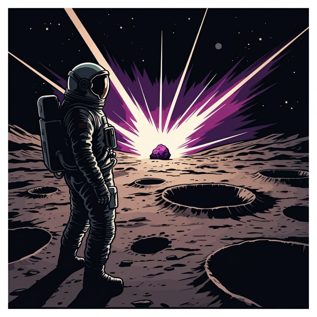 Astronaut and Glowing Rock in Comic Style