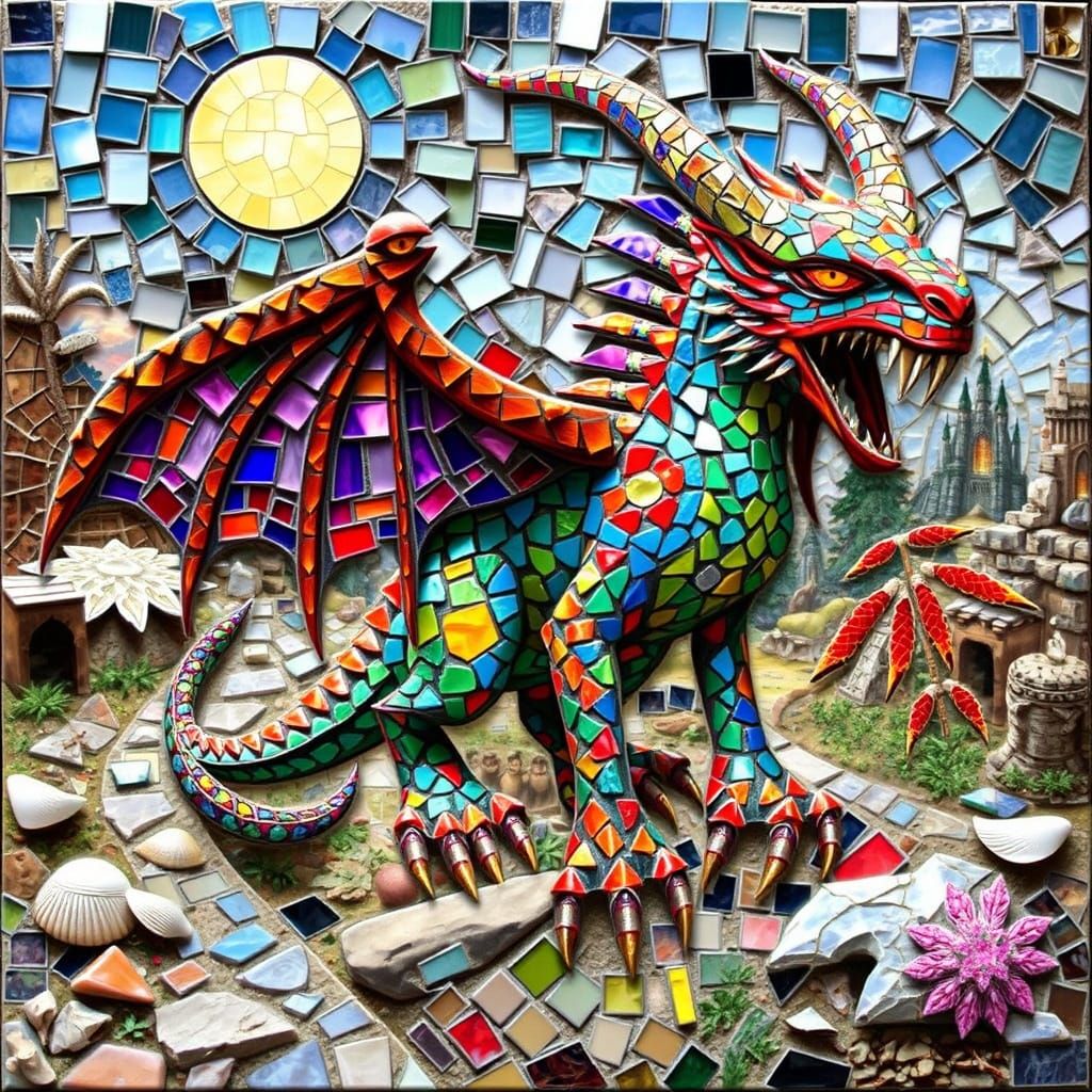 Mosaic Mythical Creatures Unleashed in Vibrant World