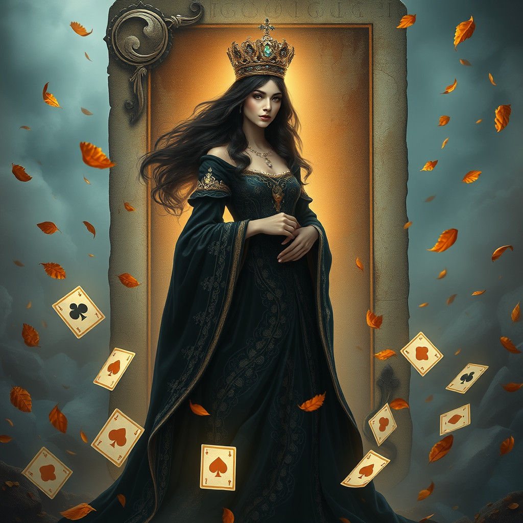 Mystical Queen of Clubs on Playing Card