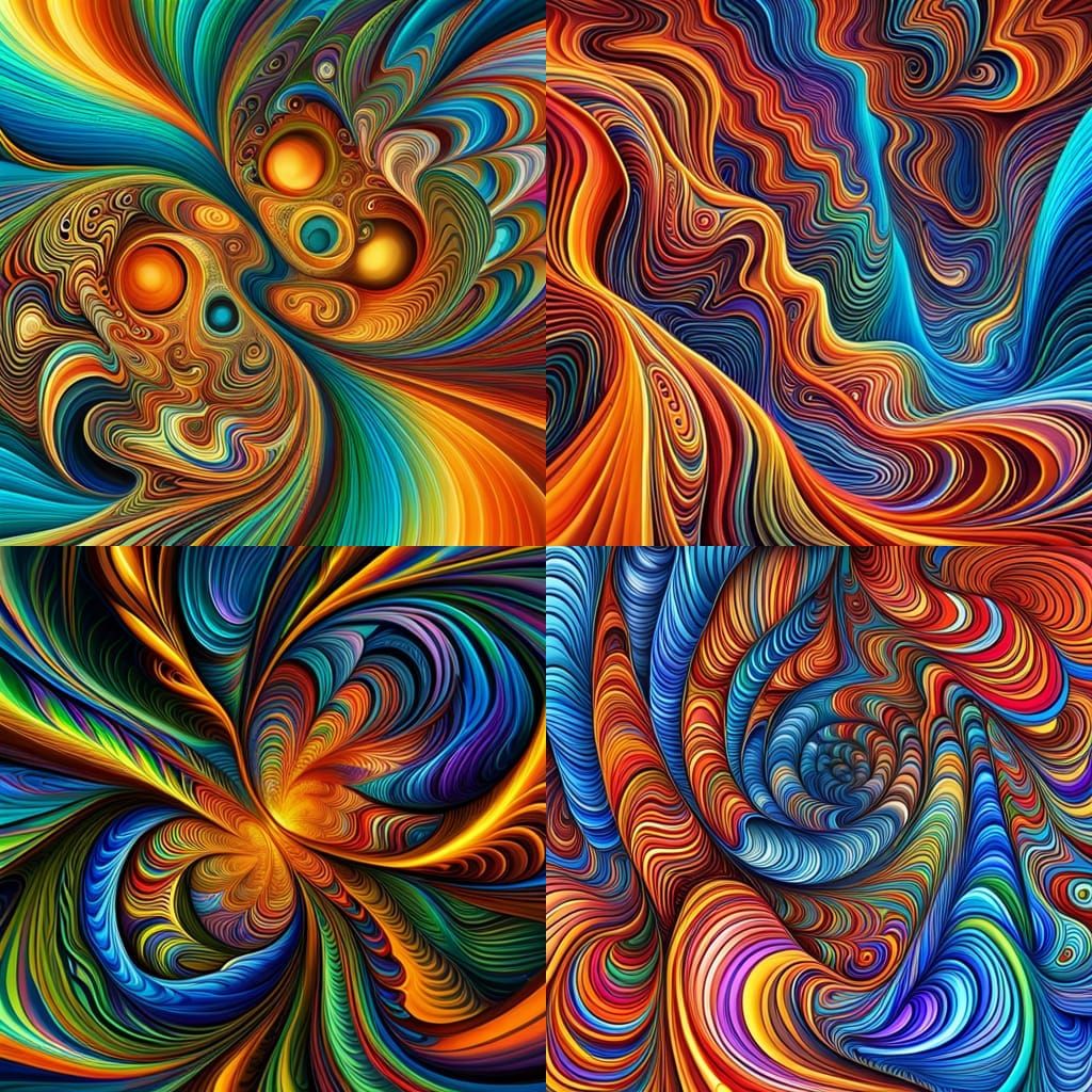Psychedelic Eyes Flowing in Abstract Fractal Design