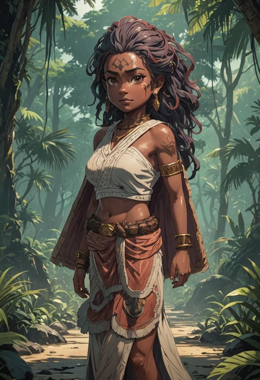 Fijian Woman in Anime Style, Cel-Shaded Art