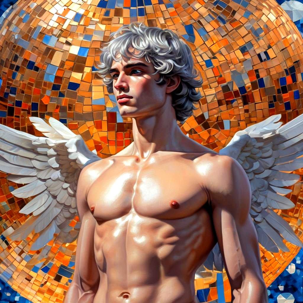 Male Angel in Gold and Silver Cubist Art Deco Style