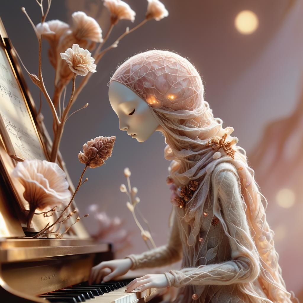 Ethereal Wool Creature with Flower Doll, Digital Art