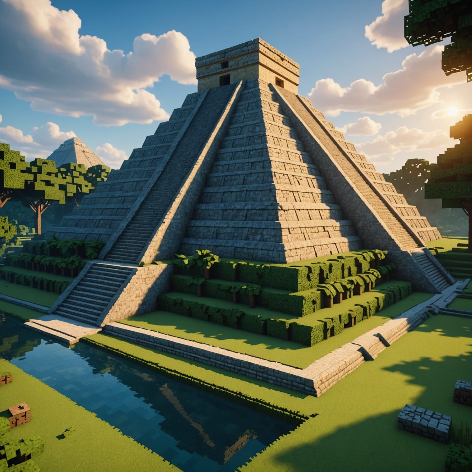 Chichén Itzá Pyramid in Minecraft Style