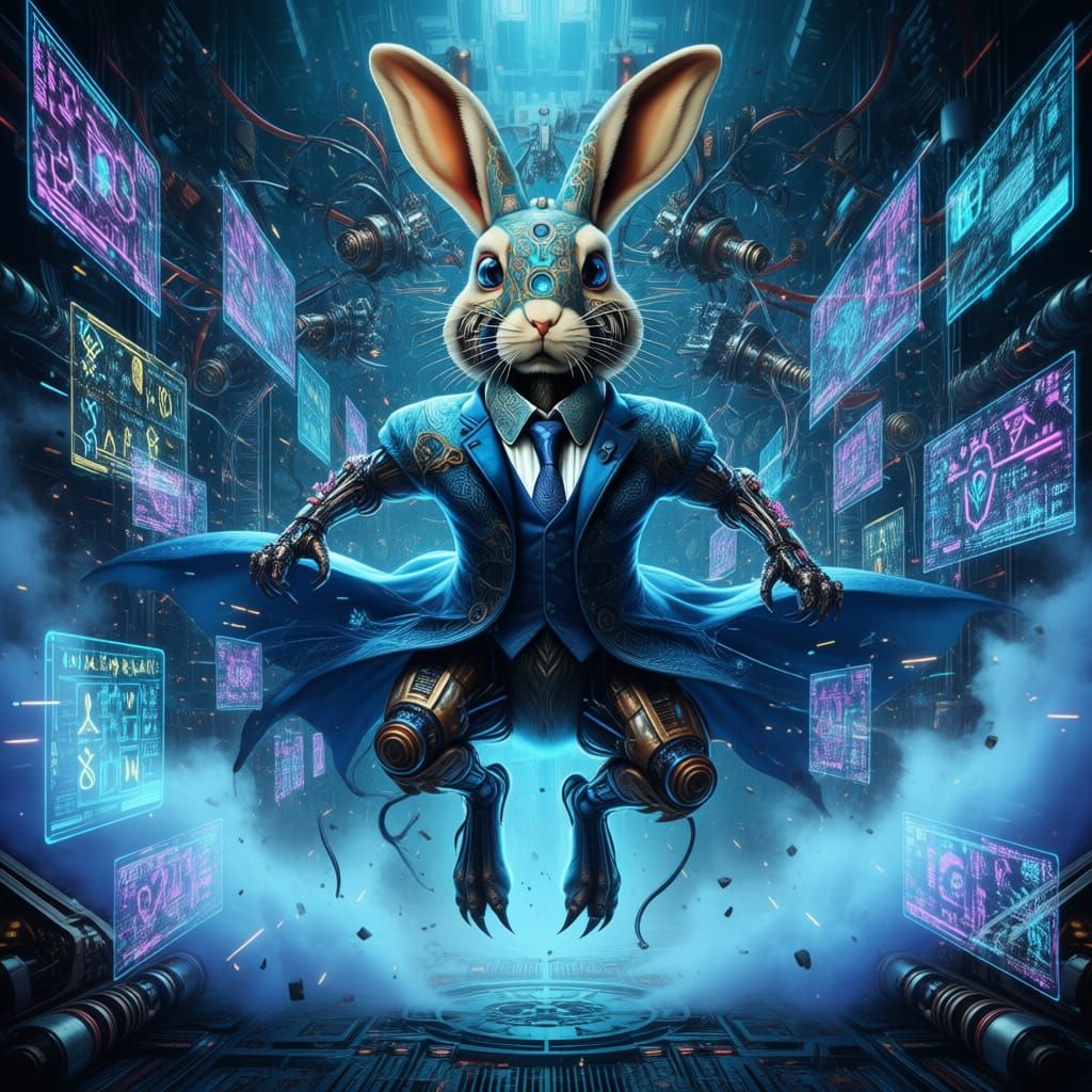 Demonic Techno Rabbit in Cyberpunk Style