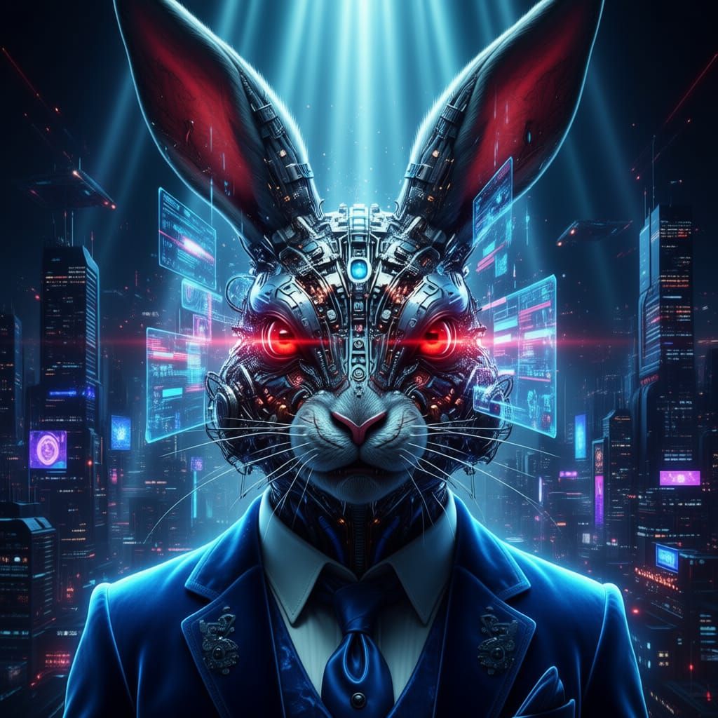 Demonic Techno Rabbit in Cyberpunk Style