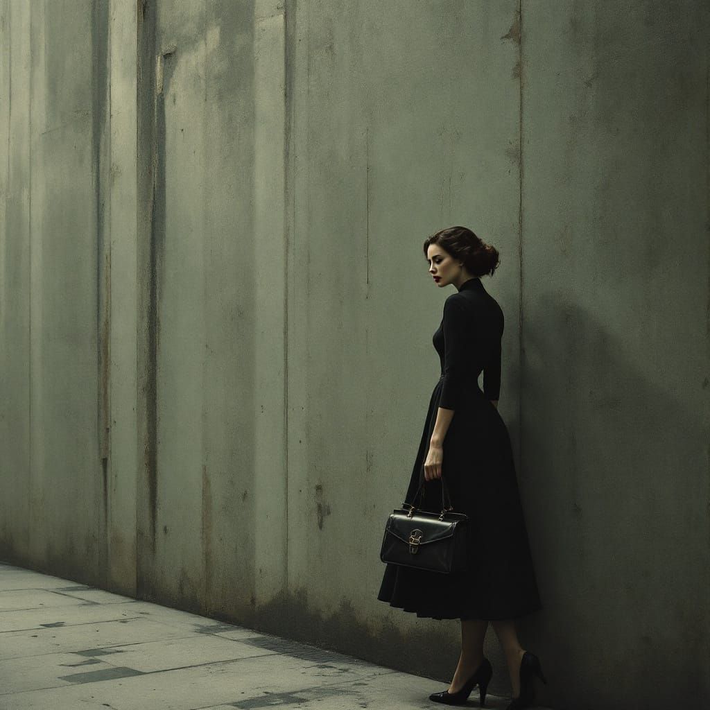 Elegant Woman in Gothic Cityscape